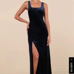 Elegant Sweetie Dark Navy Velvet Square Neck Dress